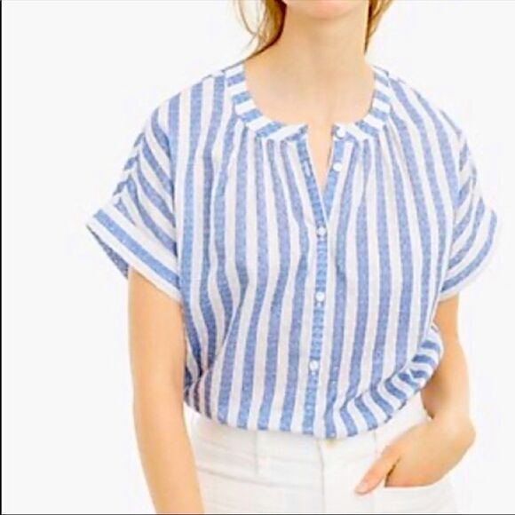J. Crew Point Sur Stripe Short Sleeve Popover Top - Picture 2 of 5